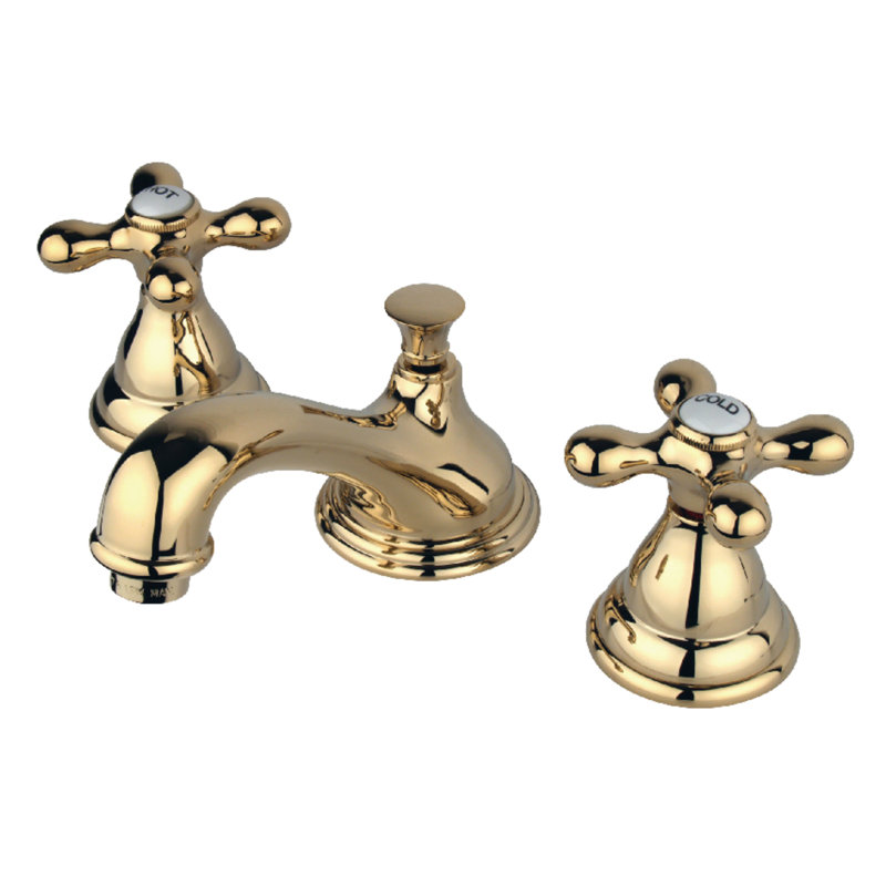 Kingston Brass Royale Two-Handle 3-Hole Deck Mount Widespread Bathroom Faucet with Brass Pop-Up Drain, Polished Brass
