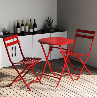 Red Red Patio Bistro - Chaises et table en métal pliables et attrayantes pour les espaces extérieurs de balcon, décoration intérieure idéale