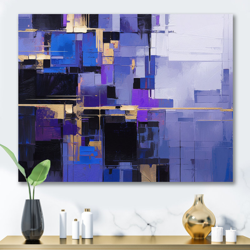 Contemporain noir bleu mauve abstrait - peinture abstraite, art mural, Toile tendue, 30" H x 40" W
