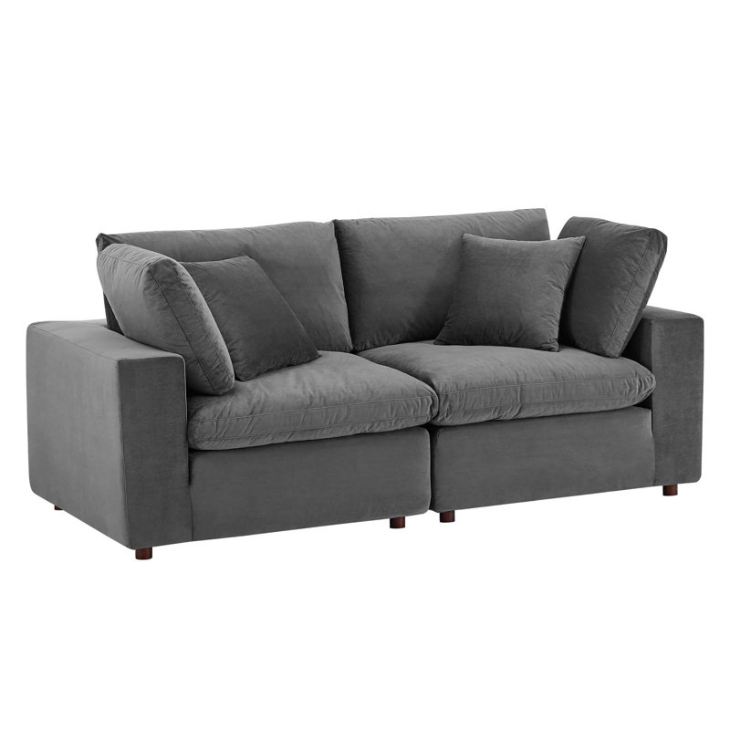 Commix 80" Velvet Square Arm Sofa, Gray Velvet