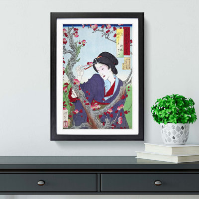 Woman by a Plum Tree by Tsukioka Yoshitoshi - Framed Print