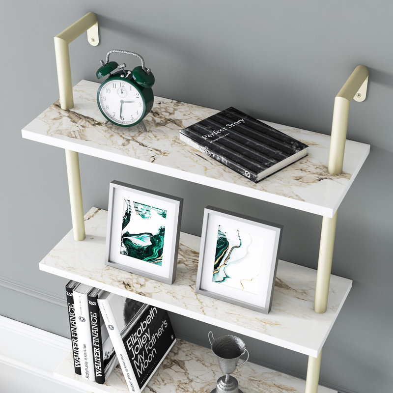 Innis Ladder Bookcase, Gold/White Marble