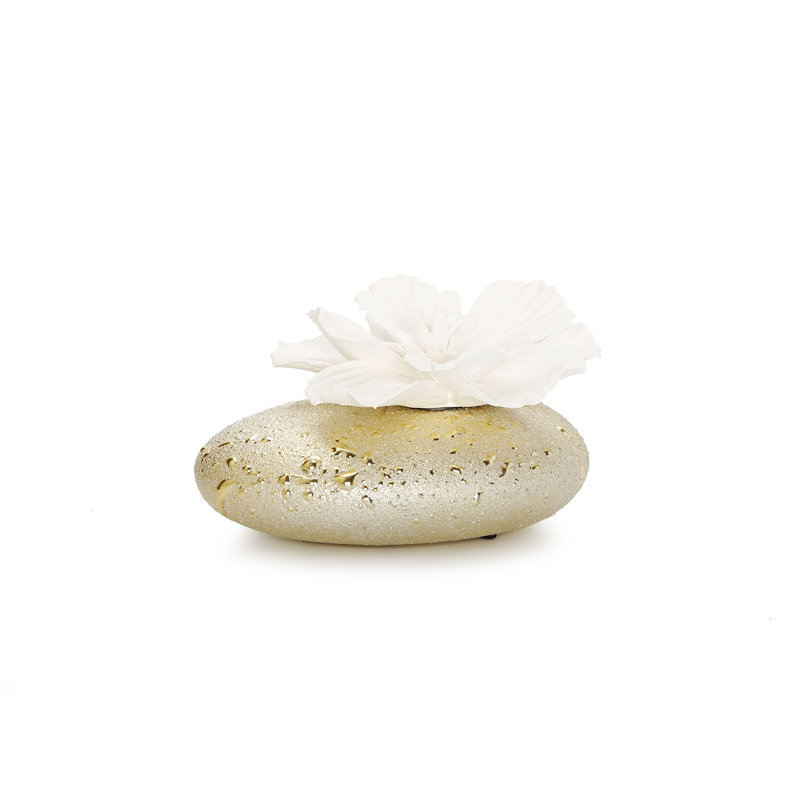 Diffuseur avec fleur dimensionnelle blanche, iris et rose