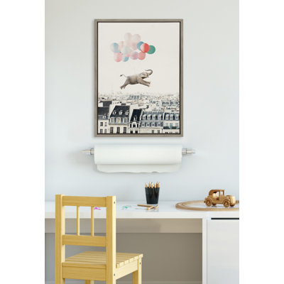 «Happy Elephant in Paris» par juillet, reproduction d'art sur toile encadrée