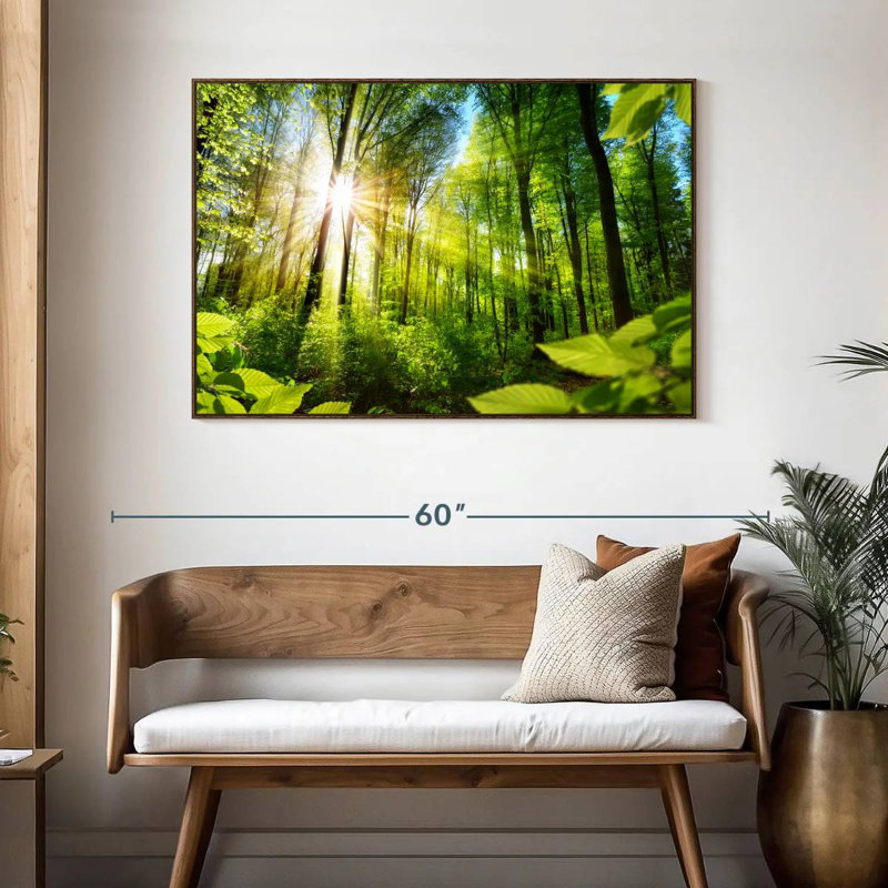 Forêt ensoleillée, 46 po x 31 po, Cadre flottant noyer