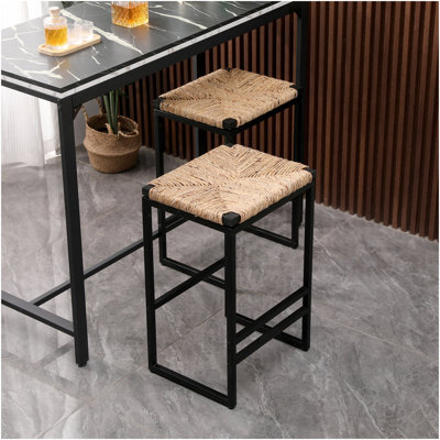 Ensemble de 2 tabourets de bar en jacinthe d'eau tissés pour comptoir de cuisine avec tabourets sans dossier en jacinthe d'eau avec repose-pieds (jacinthe d'eau sans dossier)