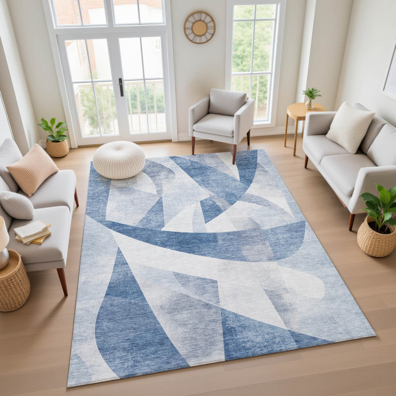 Premium Machine Washable Ashington AMF1836 Swirls Rug, Rectangle 9' x 12'