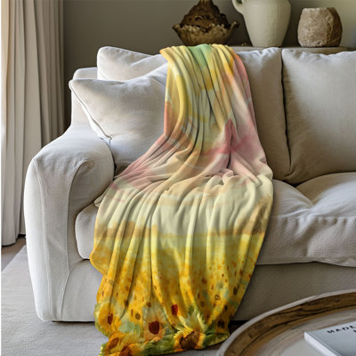 Douces fleurs de tournesol - couverture en sherpa de qualité supérieure - reproduction d'art luxueuse