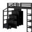 Lit mezzanine double en métal avec tablettes de rangement, armoires et garde-robe