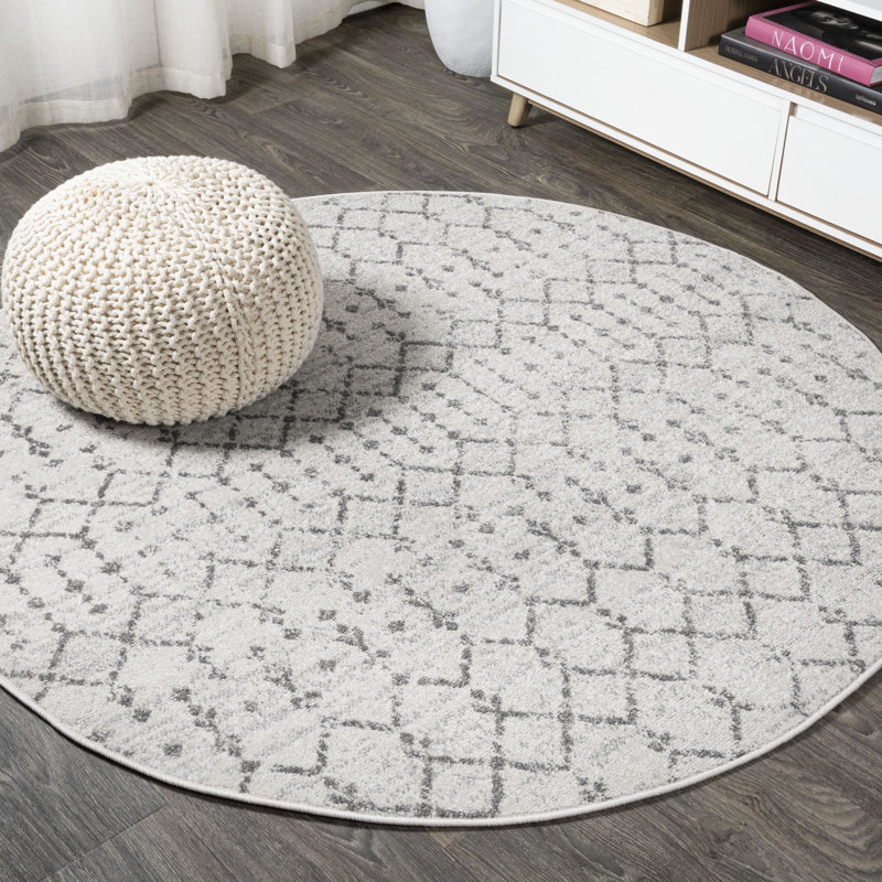 Kateshia Moroccan HYPE Boho Vintage Diamond Cream/Gray Rug, Round 5'