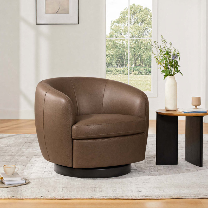 Fauteuil demi-tonneau en cuir Marcy Geniue, Brun