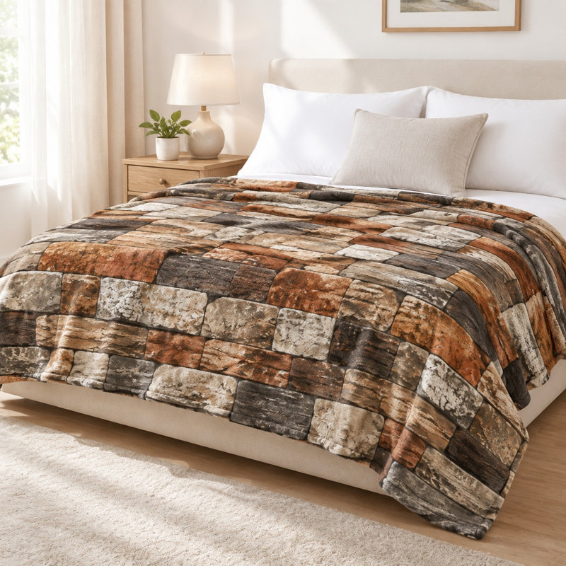 Plaid rustique à motif brique - Confortable, chaud, léger, respirant, toutes saisons, doux pour la peau, lavable à la machine, décoratif, pour canapé, fauteuil, salon et chambre