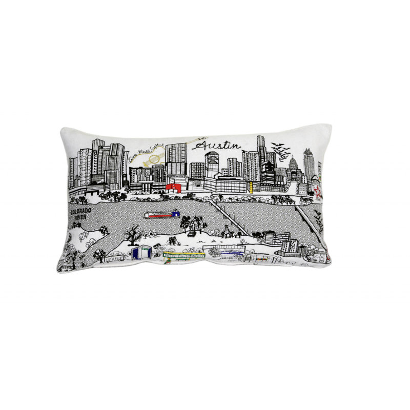 Coussin lombaire 24 po London Nighttime Skyline, Blanc / gris / rouge