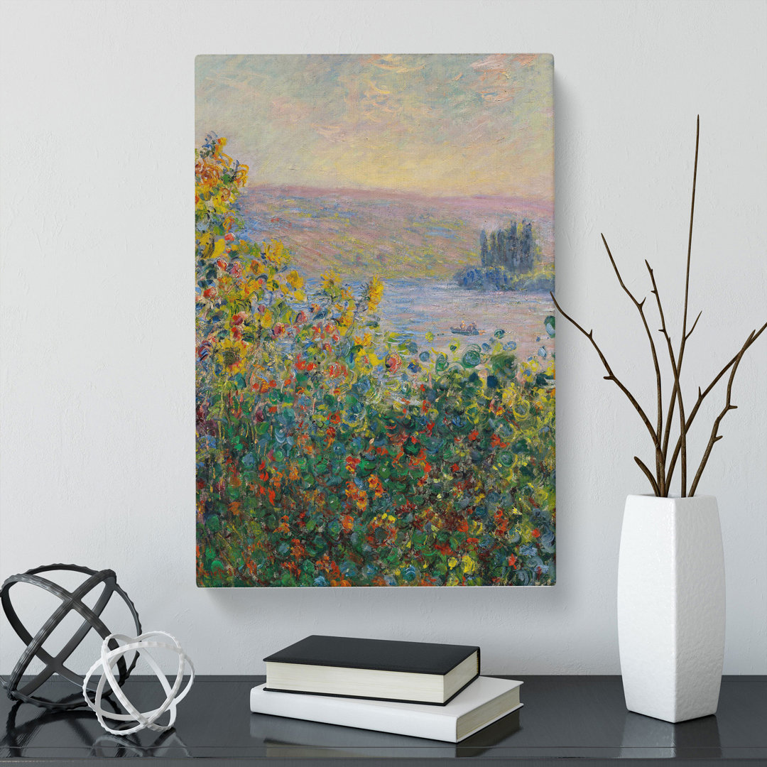 Flower Beds At Vetheuil by Claude Monet - Wrapped Canvas