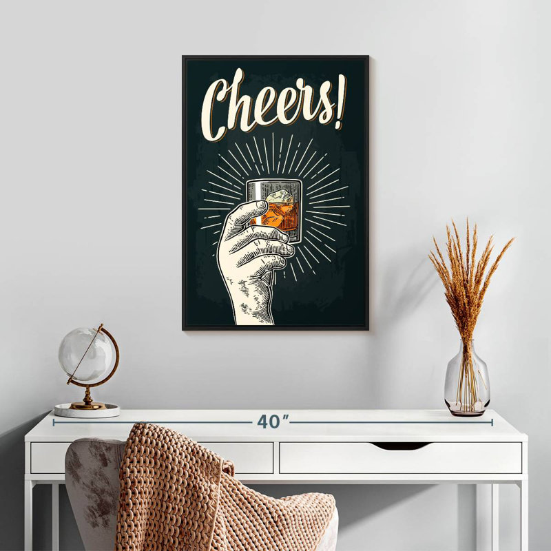 Enseigne rétro Cheers, Cadre flottant noir, 17 po x 25 po