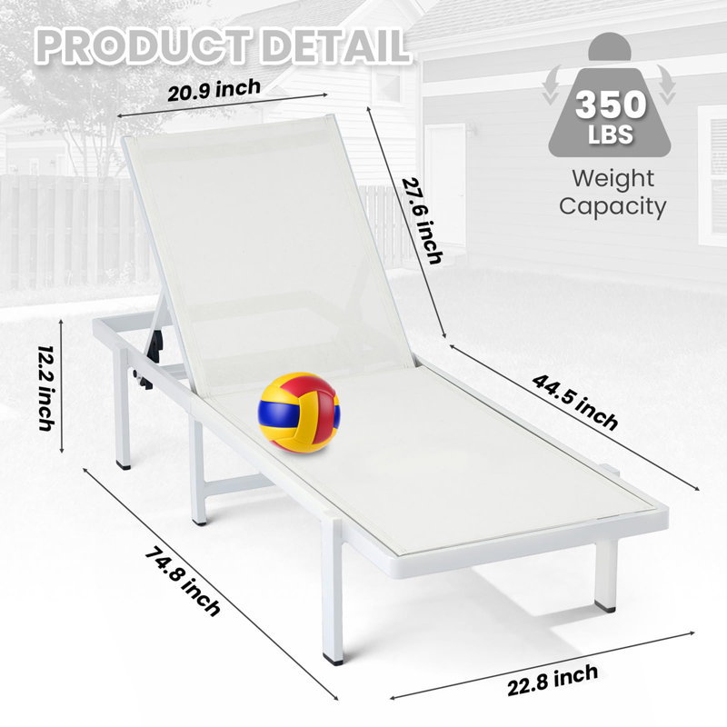 74.8" Long Reclining Single Chaise, White