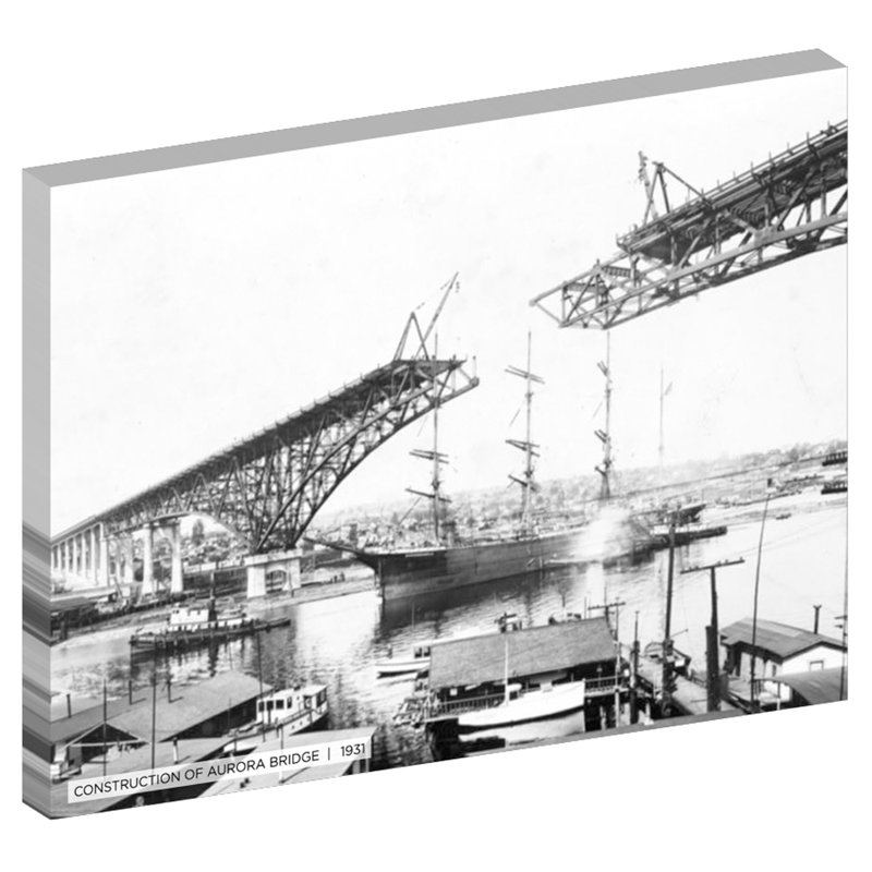 Construction of the Aurora Bridge, Historic Seattle - reproduction de photo sur toile tendue, H 30 po x l 40 po x 1,5 po