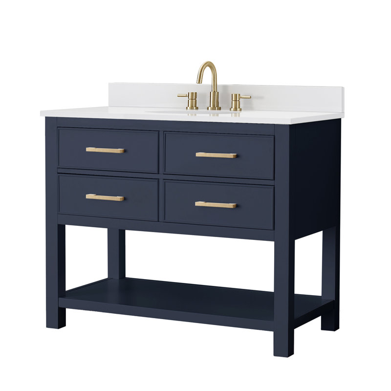 Brooks 43'' W Single Vanity, Chilled Gray, White Engineered Stone