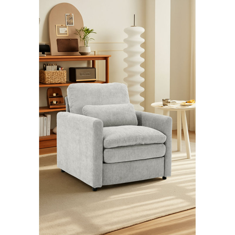 Fauteuil de réception simple en tissu d'ameublement en chenille moderne et minimaliste, Gris clair