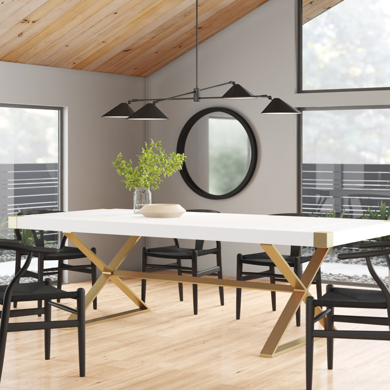 Adeline White Lacquer and Gold Rectangular Dining Table for Ten