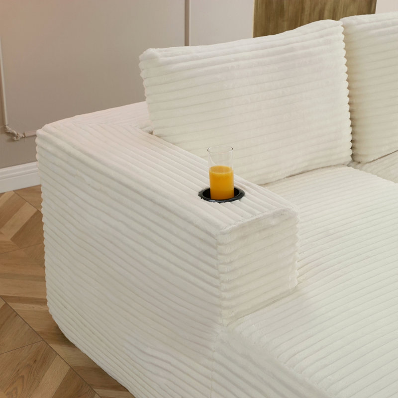 Grand canapé modulaire en forme de U sans dossier de 132 po avec méridienne, siège modulaire en forme de U avec siège profond 132 po, canapé confortable avec porte-gobelets, aucun assemblage requis