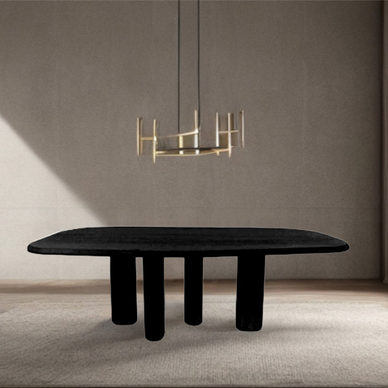 Oak Solid Wood Dining Table, Black, 41.34" W x 94.49" L