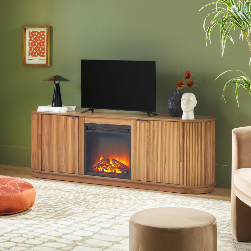 Dragelin Modern Reeded Fireplace TV Stand, Mocha, 70"