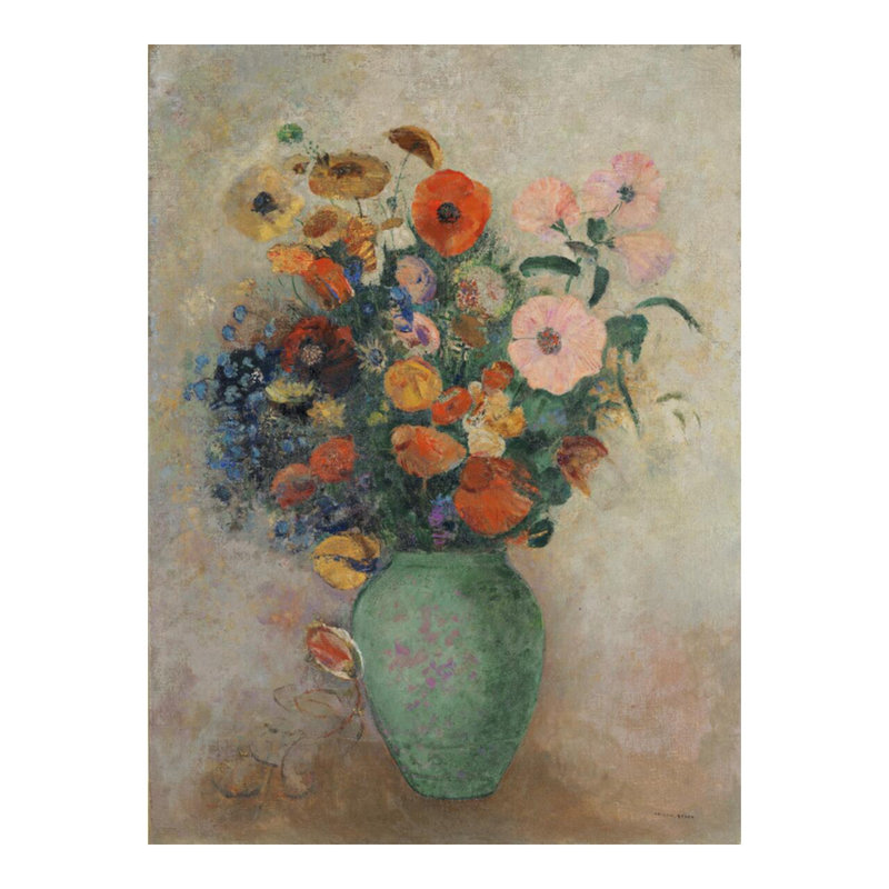 Bouquet de fleurs dans un vase vert par Odilon Redon - Estampe numérique, H 20 po x l 16 po
