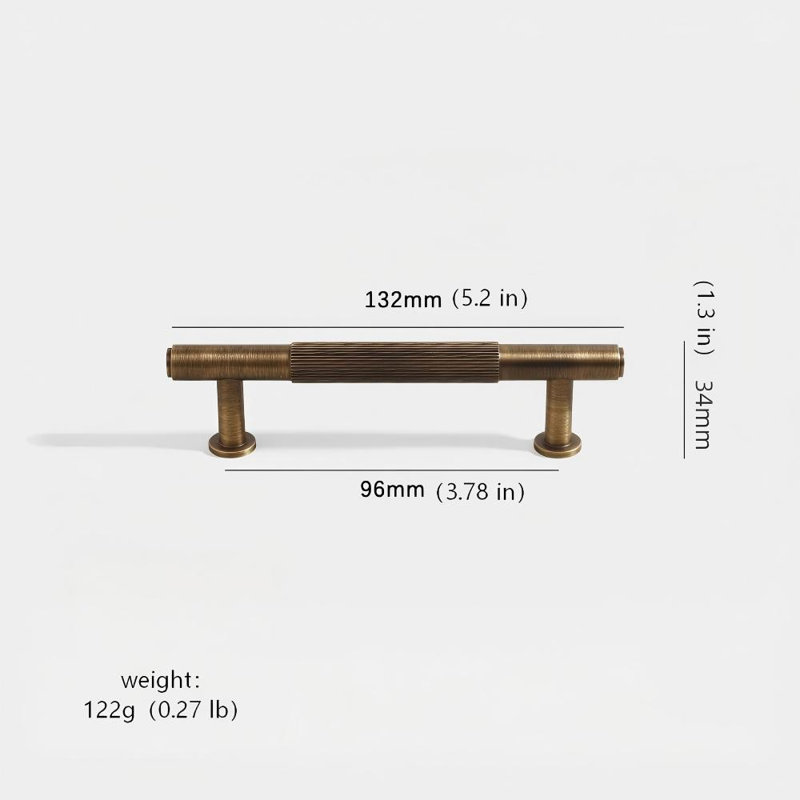GOO-KI Knurled Solid Brass Cabinet Pull, Antique Brass Fluted Drawer Pull (Multi-Size), 3 3/4"