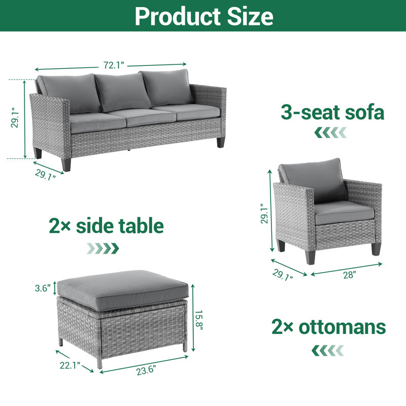 Abinayan 5-Person PE Wicker Patio Conversation Set with Cushions, All-Weather Outdoor Furniture Set for Deck Backyard Garden