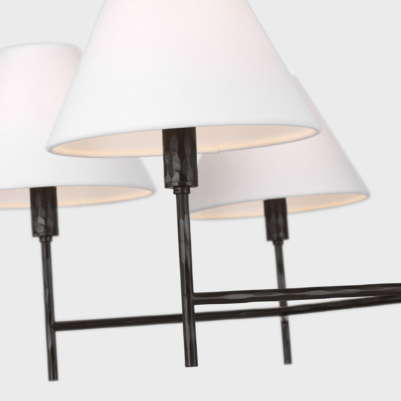 Chapman & Myers Ridgewood 6 Light Dining Room Chandelier With White Linen Shade, 25.625" H x 36" W x 36" D, Aged Iron