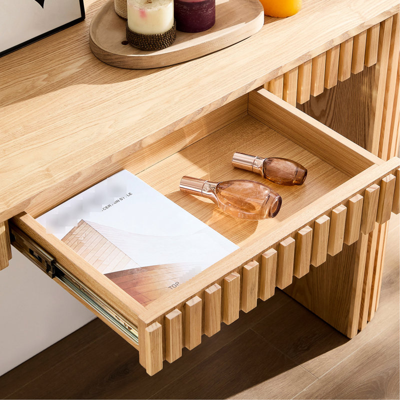 Console décorative courbée 59,83 po avec tiroir à rayures verticales de 59,83 po pour le hall d'entrée - naturel, élégant 59,83 po