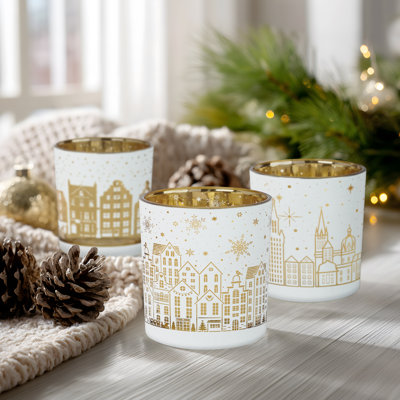 Bougeoirs en verre Holiday Glow European Cityscape