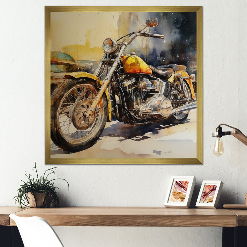 Motif de liberté sur deux roues Lanford, Encadrement doré, H 36 po x l 36 po x P 1,5 po