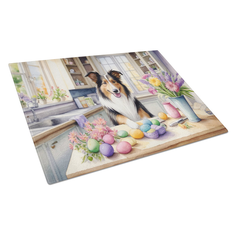 Decorating Easter Collie Glass Cutting Board