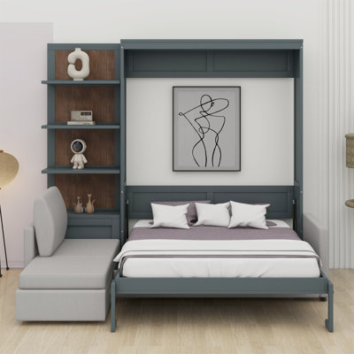 Murphy Bed Wall Bed With Sofa And Shelves by Red Barrel Studio