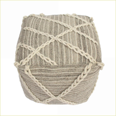 Pouf repose-pieds, carré en corde pour salon / siège de sol, gris clair et amp; Ivoire | Gris | Corde