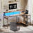 Gaming Desk With Led Strip, Computer Desk With Cpu Stand And Monitor Shelf,l-shaped Writing Desk With Versatile Iron Hooks And Ample Storage Space, Home Office Desk With Built-in Power Outlets-487670571