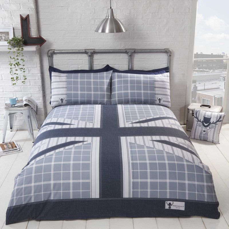 Dunder Geometric Shapes Duvet Cover Set with Pillowcases, Blue, Single - 1 Standard Pillowcase