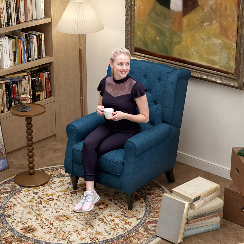 Lachesis Wingback Chair, Blue Polyester