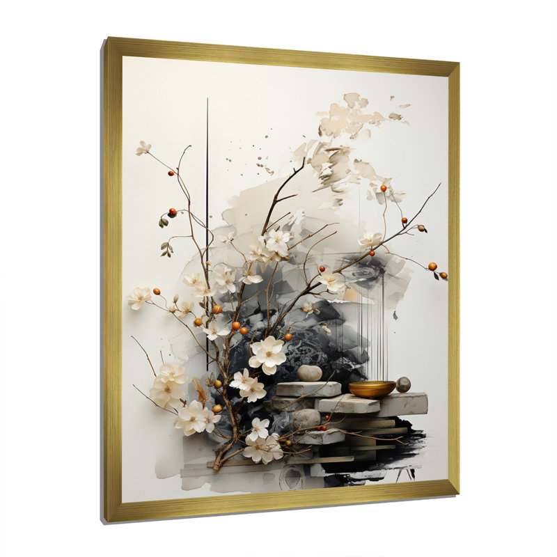 Jaciya Asian Art Classics Sumi III - Art mural asiatique pour le salon, H 40 po x l 30 po, Cadre photo unique, Gold
