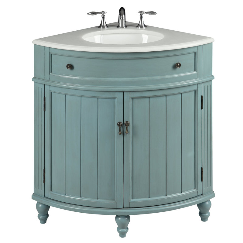 Wilhoite 24'' Single Bathroom Vanity with Top, Vintage Light Blue, White