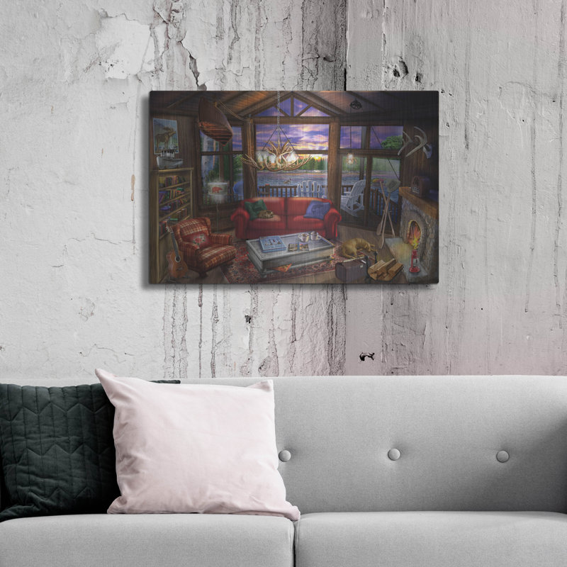 Lark Manor ™ «Evening In The Cabin» par Bigelow, illustrations en métal, H 24 po x l 36 po