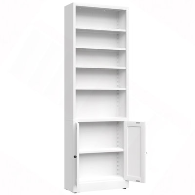 Bibliothèque en métal, bibliothèque à 5 niveaux de 71 po avec porte, bibliothèque blanche industrielle avec tablettes réglables, tablette de rangement profonde de 9,2 po pour le salon, le bureau, la bibliothèque et les meubles de maison modernes