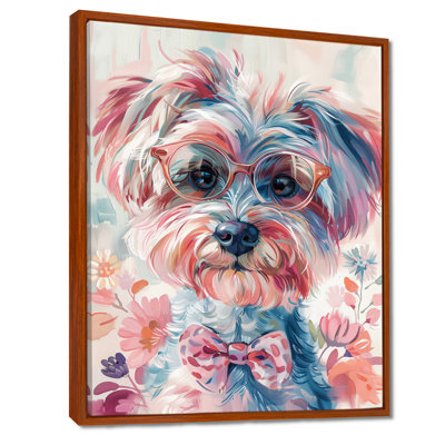 «Shih Tzu curieux rose et gris» - reproduction d'art mural chien