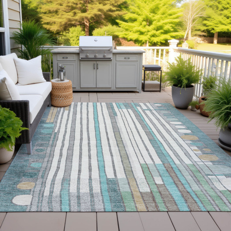 Machine Washable Indoor/Outdoor Husby ACN2189 Geometric Rug, Rectangle 10' x 14'