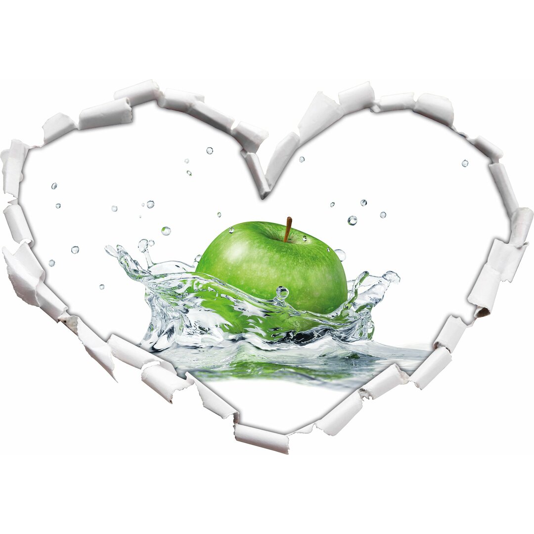 Wandtattoo Green Apple, Grüner Apfel fällt in Wasser, Waterdrops