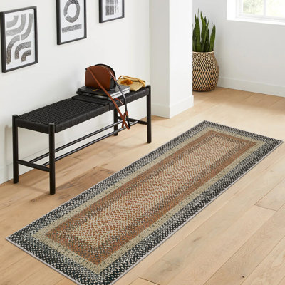 Machine Washable Rug for Living Room Braided Print Non-Slip Area Rug Stain Resistant Carpet for Dining Room Bedroom Nursery Office