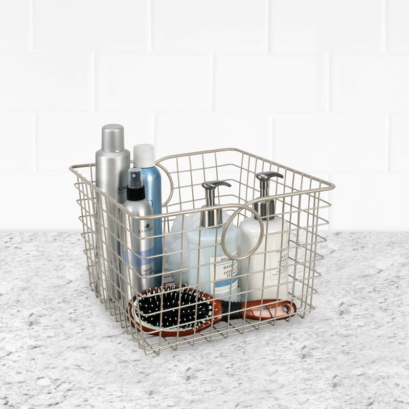 Spectrum Teardrop Decorative Basket, Satin Nickel, 8" H x 9.5" W x 12.75" D