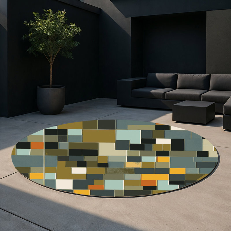 Tapis intérieur et extérieur Earthly Cubes, Rond 5 pi